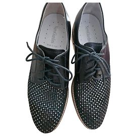 Autre Marque NeroGiardini Black Leather Sequined Derby Shoes Black