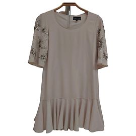 Needle & Thread Crystal Petal Embellished Dress Beige