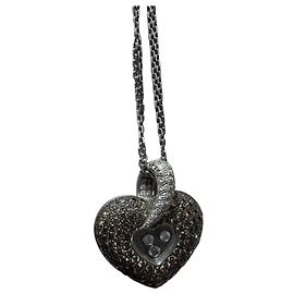 Colar Chopard Happy Diamonds Coração em Ouro Branco Branco Hardware prateado