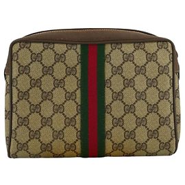 Gucci Pochette Beauty con Zip Monogramma Marrone Vintage con Righe Marrone