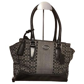 Sac à main Coach Signature monogramme en toile enduite - Noir Noir Gris