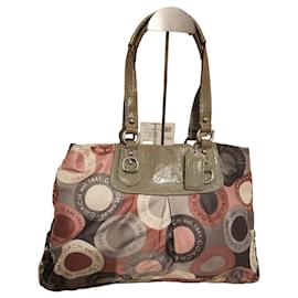 Coach Multicolored Circle Print Canvas Handbag Brown Pink Multiple colors Beige Grey