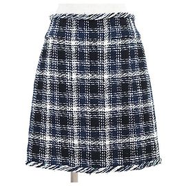 Chanel Tweed Check Skirt Black White Navy blue