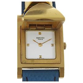 Hermès Hermes Medor Armbanduhr aus Edelstahl Weiß