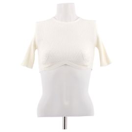 Autre Marque ANDRÉADAMO Rippstrick Crop Top Creme Weiß