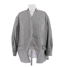 Giacca camicia oversize Longchamp a righe bianco e nero cotone Bianco