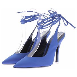 Attico Mule in raso blu con lacci Blu
