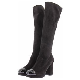 Chanel Black Suede Knee High Boots Black