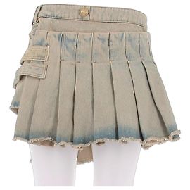 Balmain Jeansrock Blau Baumwolle Hoher Bund Blau