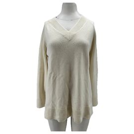 Autre Marque Pull col V en cachemire crème BAZILIKA Blanc