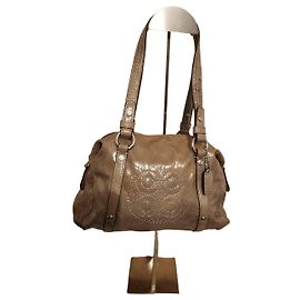 Coach Lackleder Handtasche mit Monogramm-Perforation - Beige Beige