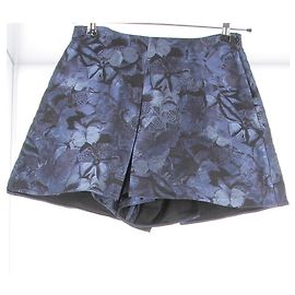 Valentino Garavani Blue and Black Silk Patterned Skirt Blue