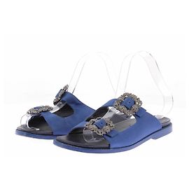 Sandali in raso blu Manolo Blahnik Blu