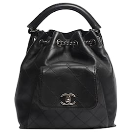 Chanel Black 2016 diamond stitching backpack Black