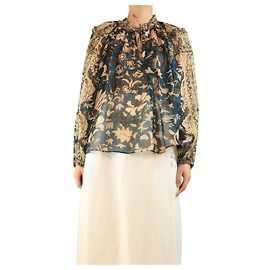 Ulla Johnson Camicetta in seta trasparente con stampa floreale verde ottanio e beige - taglia UK 20 Blu