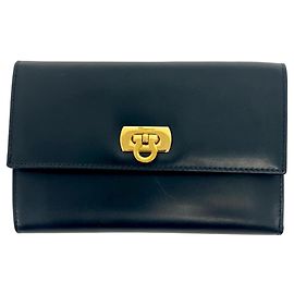Cartera trifold de cuero azul marino Salvatore Ferragamo Azul marino