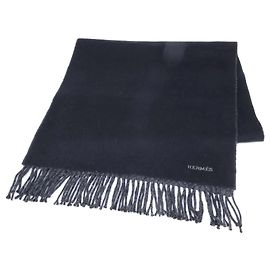Hermès Stola in cashmere HERMES Recto Verso nera e grigia Marrone Nero