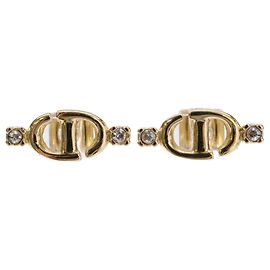 Boucles d'oreilles Christian Dior CD Logo avec strass Doré