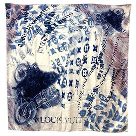 Louis Vuitton Logo Seidenschal Weiß Rot Blau