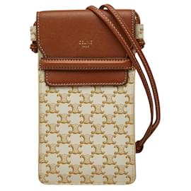 Céline Celine Triomphe Phone Pouch Mini Pochette Shoulder Bag Brown White