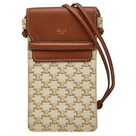 Céline Pochette per telefono Celine Triomphe Mini Pochette Borsa a tracolla Marrone Bianco