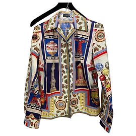 Etro Camisa estampada de mezcla de algodón Blanco Roja Azul Multicolor Dorado