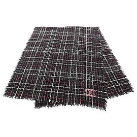 Stola in tweed Chanel Coco Mark Nero Rosa Bianco