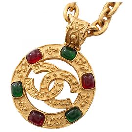 Collier Chanel Coco Mark Gripoix Rouge Doré Vert
