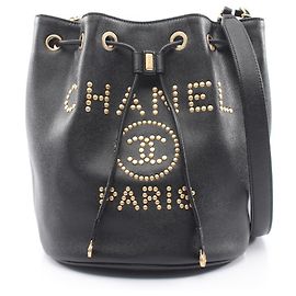 Chanel Deauville Drawstring Shoulder Bag Black