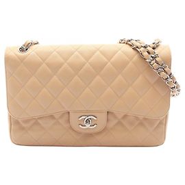 Borsa a tracolla Chanel Large Matelassé Classic Double Flap Beige