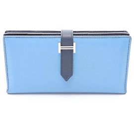Hermès Hermes Bearn Soufflé Bi-fold Long Wallet Blue Navy blue