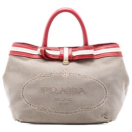 Prada Beige Canvas Canapa Logo Tote Beige