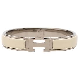 Pulsera Hermès Clic H en esmalte blanco estrecho PM Blanco Otro