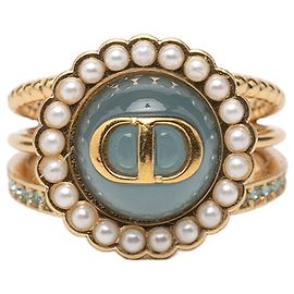 Dior Gold Ring vergoldet aus Harz mit Kunstperlen und Strass CD Logo Golden