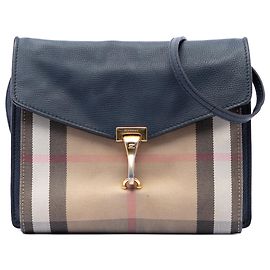 Bolsa transversal Burberry Blue Small em couro e lona House Check Canvas Derby Macken Azul Azul marinho