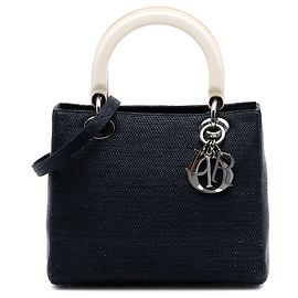 Lady Dior en nylon bleu, taille Medium Bleu Bleu Marine