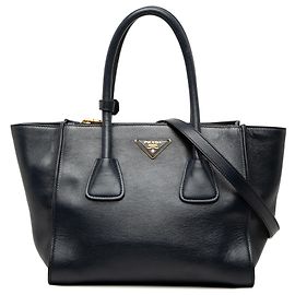 Sac à main Prada Blue Glace Calf Twin Pocket Double Handle Bleu Bleu Marine