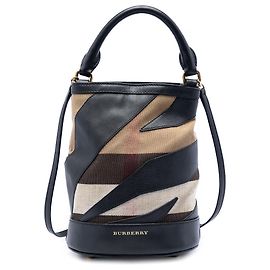 Bolsa bucket Burberry em canvas Mega Check marrom e couro Marrom Castanho claro