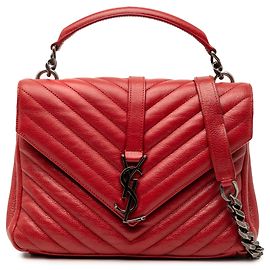 Saint Laurent College Satchel aus rotem Chevron-Lammleder mit Monogramm, Größe Medium Rot