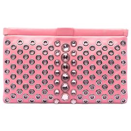 Clutch Miu Miu in nappa rosa con cristalli e occhielli Rosa