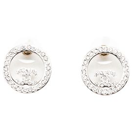 Chanel Silver CC Brass Strass Push Back Ohrringe Silber
