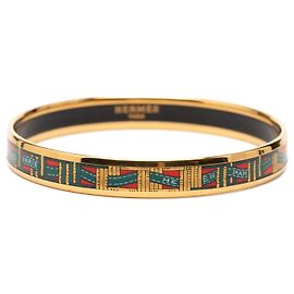 Bracelet jonc en émail cloisonné rouge étroit Hermès 62 Rouge
