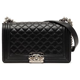 Chanel Black Old Medium Quilted Perforated Lambskin Boy Flap Black