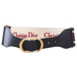 Dior breiter Gürtel aus schwarzem Leder und besticktem Canvas Schwarz