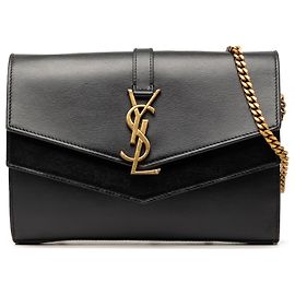 Saint Laurent Black Leather Monogram Sulpice Wallet on Chain Black