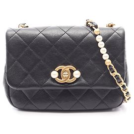 Borsa a tracolla Chanel in pelle nera trapuntata Nero