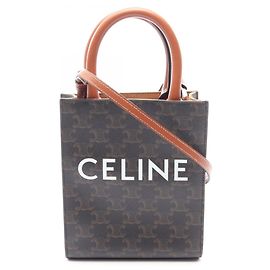 Céline Bolsa 2-Way Celine Mini Vertical Cabas Triomphe Marrom Preto