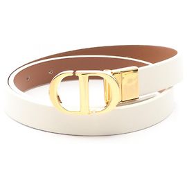 Cinto Christian Dior de couro com logotipo CD Marrom Branco