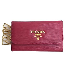Prada Vitello Move Metal Tri-fold 6-Key Case Pink
