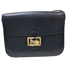 Céline Celine Triomphe Shoulder Bag Leather Navy blue